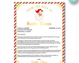 EDITABLE Letter from Santa Claus Template | Printable Santa Christmas Letter | Nice List Letter From Santa | Kids Christmas Letter