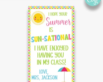 EDITABLE I Hope Your Summer Is Sun-Sational Rectangle Gift Tags | End Of Year Party Kids Treat Tags | Summer Themed Gift Tags