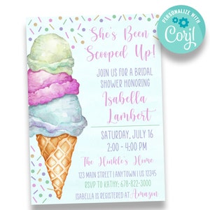 EDITABLE She&#39;s Been Scooped Up Bridal Shower Invitation | Ice Cream Bridal Shower Invite | Ice Cream Bridal Shower | INV151