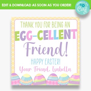 EDITABLE Thank You for Being An Egg-Cellent Friend Gift Tags | Printable Kids Easter Treat Labels | Spring Favor Tags