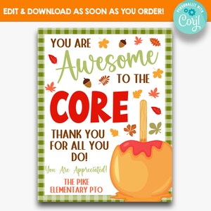 EDITABLE You Are Awesome to the Core Caramel Apple Appreciation Table Sign | Caramel Apple Sign | Fall Appreciation Print