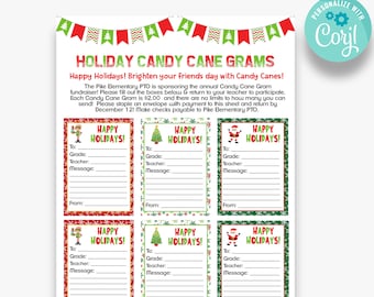 EDITABLE Holiday Candy Gram Flyer | Candy Cane Vente Flyer | Modèle de collecte de fonds de Noël scolaire | Formulaire Candy Cram