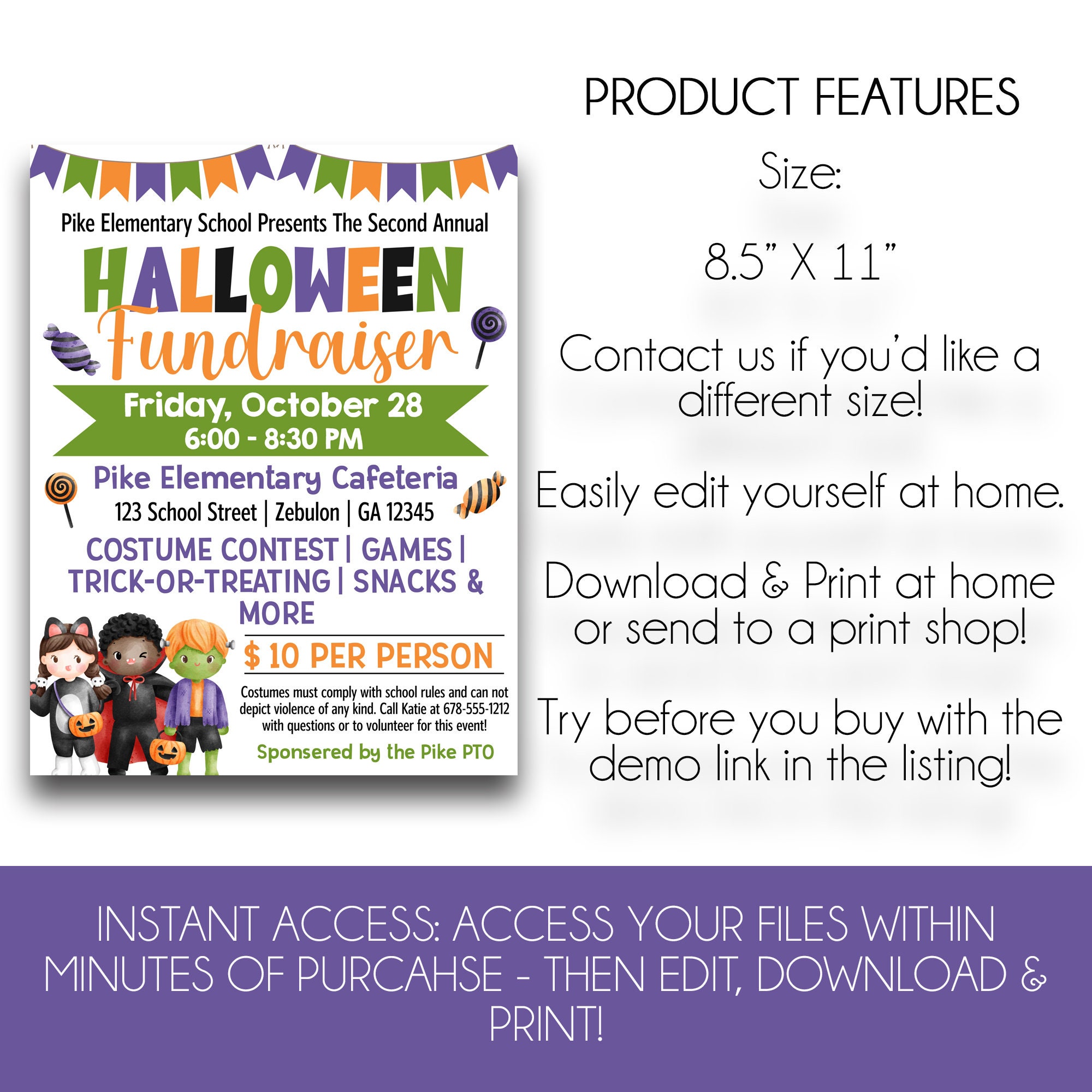 EDITABLE Halloween Fundraiser Party & Costume Contest Fundraising Flyer ...