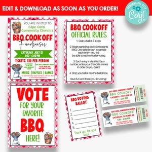 EDITABLE BBQ Cook-Off Fundraising Bundle | BBQ Cook Off Flyer with Tickets, Signs, & Voting Ballots | Printable Bar-B-Que Fundraiser