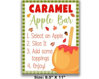 INSTANT DOWNLOAD | Caramel Apple Bar Sign | Caramel Apple Bar Party Printable | DIY Caramel Apple Bar Print | Fall Party Decor