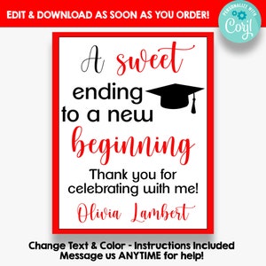 EDITABLE Sweet Ending to a New Beginning Graduation Sign | Candy Bar or Favor Table Sign for Graduation Party | Printable Party Sign