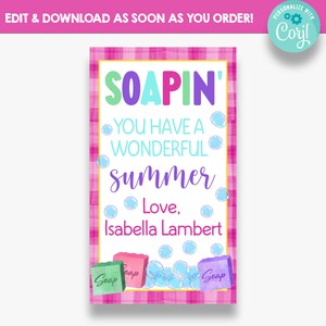 EDITABLE Soapin&#39; You Have a Great Summer Rectangle Gift Tags | Étiquette-cadeau de savon | Cadeau de fin d&#39;année scolaire