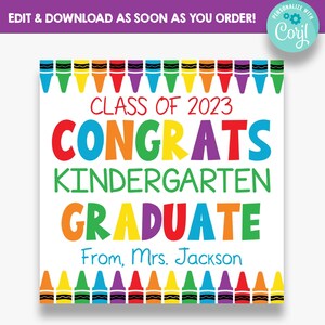 EDITABLE Congrats Kindergarten Graduate Square Gift Tags | Kindergarten Graduation Treat Tags from Teacher | Kindergarten Graduation