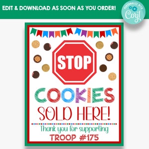 EDITABLE Stop Cookies Sold Here Sign | Cookie Fundraiser Signs | Cookie Booth Printable | Cookie Sale Marketing | Cookie Booth Sign