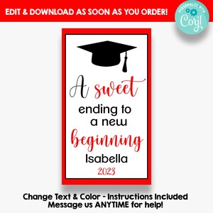 EDITABLE A Sweet Ending to a New Beginning Rectangle Graduation Party Favor Tags | Graduation Party Gift Tags | Printable Favor Labels