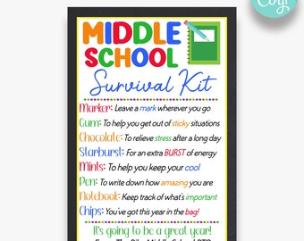 EDITABLE Middle School Survival Kit Gift Tags | Back To School Student Treat Tags | Printable Survival Kit Tags for Students