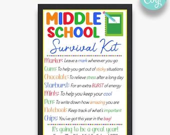 EDITABLE Middle School Survival Kit Gift Tags | Back To School Student Treat Tags | Printable Survival Kit Tags for Students