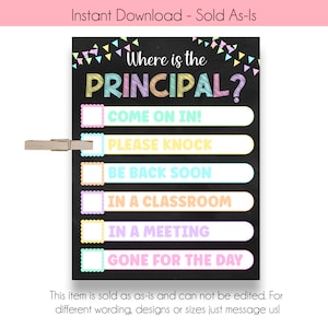 INSTANT DOWNLOAD Where&#39;s the Principal Office Door Sign | Pastel Chalk Where&#39;s the Principal Office Sign | Printable Class Door Sign | NL108