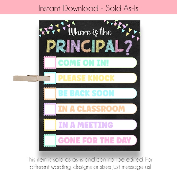 INSTANT DOWNLOAD Where's the Principal Office Door Sign | Pastel Chalk Where's the Principal Office Sign | Printable Class Door Sign | NL108