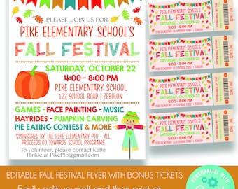 EDITABLE Fall Festival Flyer | Printable Fall Festival Invitation with Bonus Tickets | School Festival Flyers