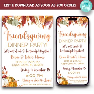 EDITABLE Friendsgiving Dinner Invitation | Fall Floral Dinner Invitation | Thanksgiving Dinner Invite | Friendsgiving Dinner Evite