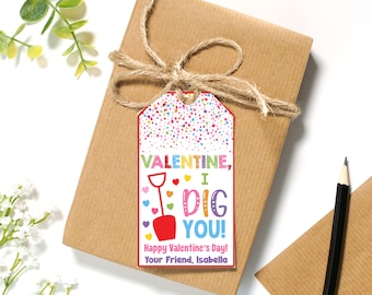 EDITABLE I Dig You Valentine's Day Treat Tags | Beach Shovel Valentine's Cards | Printable Non Food Class Valentines