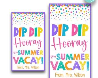 EDITABLE Pastel Dip Dip Hooray It's Summer Vacay Kid's Treat Tags | Class End of Year Favor | Candy Dip Treat Tags | Printable Kid's Tags