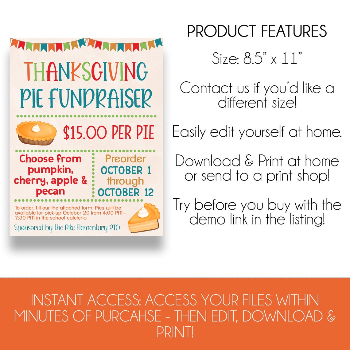 EDITABLE Thanksgiving Pie Fundraiser Flyer Pie Fundraiser Etsy