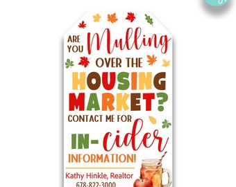 EDITABLE Hot Apple Cider Real Estate Agent Marketing Treat Tags | Mulling Over The Housing Market Fall Pop By Real Estate Tags