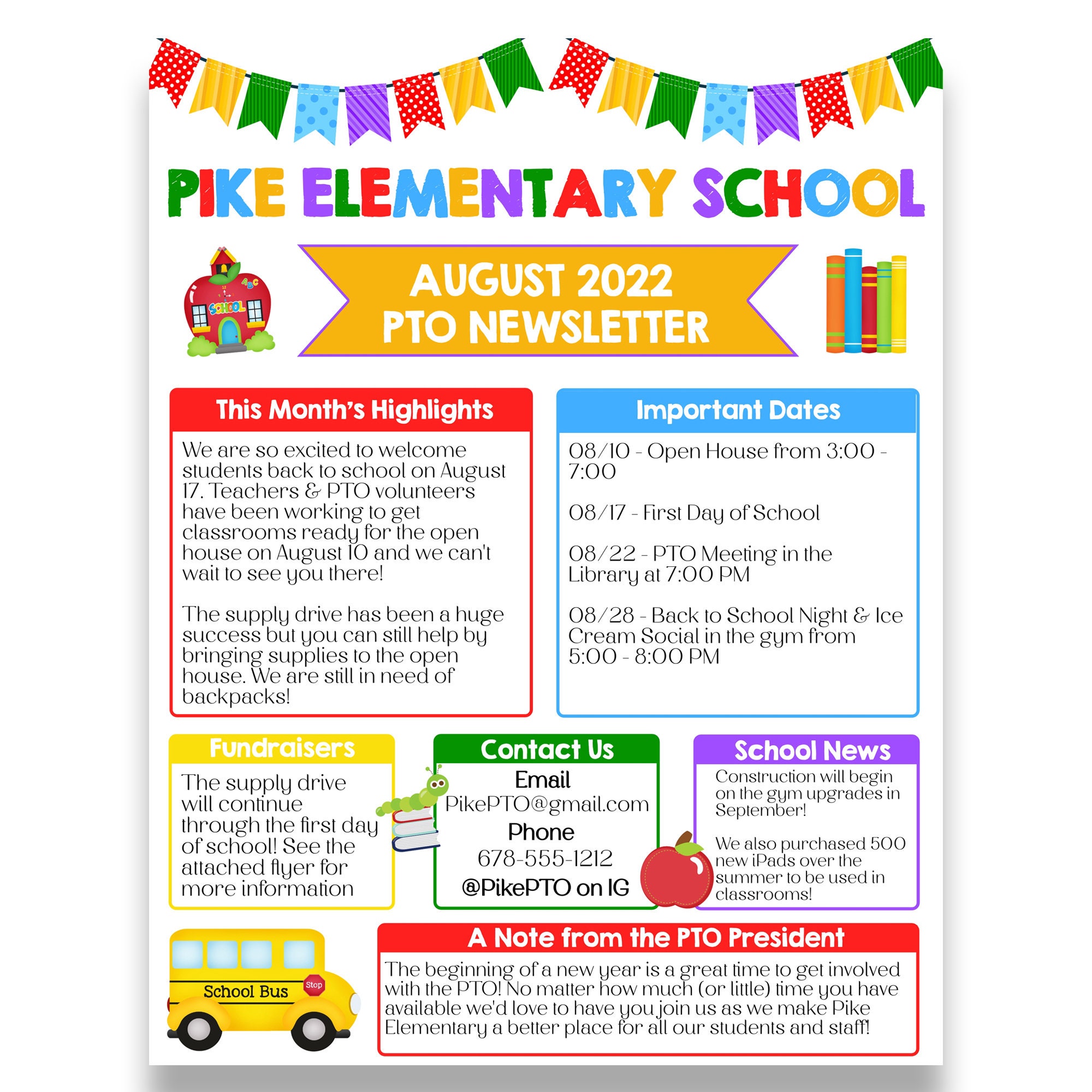 EDITABLE PTO School Newsletter August PTA Newsletter Etsy EDITABLE PTO School Newsletter August PTA Newsletter Etsy