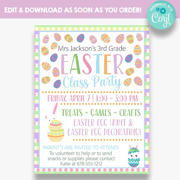 EDITABLE Easter Class Party Flyer | School Easter Party Template | Printable Class Party Flyer | Editable Easter Template