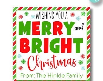 EDITABLE Wishing You a Merry & Bright Christmas Gift Tags | Personalized Christmas Gift Tags | Printable Holiday Gift Tags
