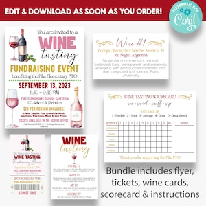 EDITABLE Wine Tasting Fundraiser Bundle | Wine Tasting Flyer | Wine Tasting Tickets | Wine Tasting Scorecard | Wine Tasting Instructions