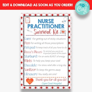 EDITABLE Nurse Practitioner&#39;s Survival Kit Tag | Staff Appreciation Gift Idea | Medical Survival Kit Gift Tags | PrintablE Gift Tag