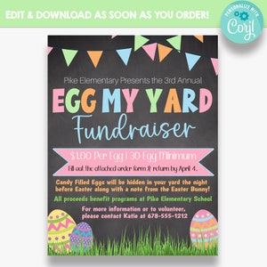BEWERKBARE Egg My Yard Fundraiser Flyer met bonusbestelformulier | Krijt Achtergrond Easter Egg Flyer | PTO lente-inzamelingsactie | Kerkelijke inzamelingsactie