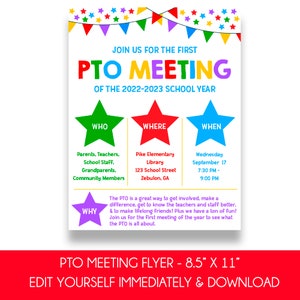 EDITABLE PTO Meeting Flyer | PTO Information Printable | Printable School Meeting Flyers