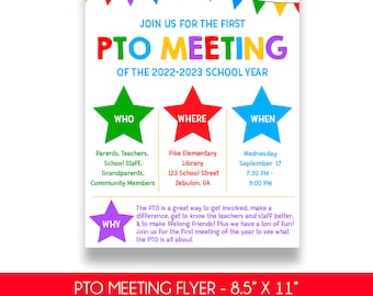 EDITABLE PTO Meeting Flyer | PTO Information Printable | Printable School Meeting Flyers