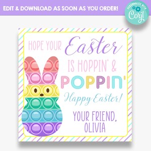 EDITABLE Hope Your Easter is Hoppin&#39; & Poppin&#39; Kids Gift Tags | Easter Favor Tags | Pop Fidget Easter Gift Tag | Pop Toy Favor Tag