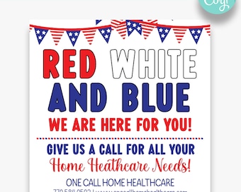 EDITABLE Red White & Blue We are Here for You Square Gift Tags | Fourth of July Marketing Gift Tags | Printable July 4 Gift Tags