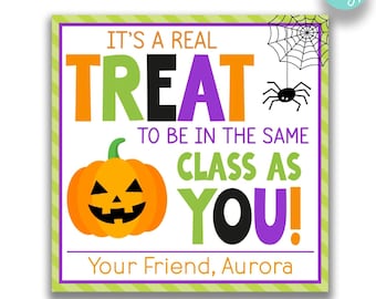 EDITABLE It's a Real Treat To Be In The Same Class As You Halloween Treat Bag Tags | Printable Kid's Halloween Class Party Favor Tags