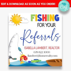 EDITABLE Fishing for Your Referrals Square Marketing Gift Tags | Fishing Themed Gift Tags | Printable Marketing Tags