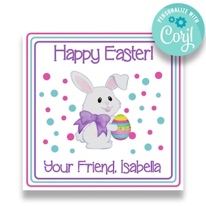 INSTANT DOWNLOAD - Editable/Printable Easter Bunny Kid&#39;s Treat Bag Stickers | Classroom Easter Gift Label | Easter Favor Tags | Easter4