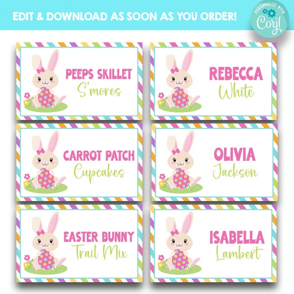 EDITABLE Easter Food Tents | Easter Bunny Place Cards | Easter Party Food Labels | Easter Table Setting | Easter Party Printable Food Sign