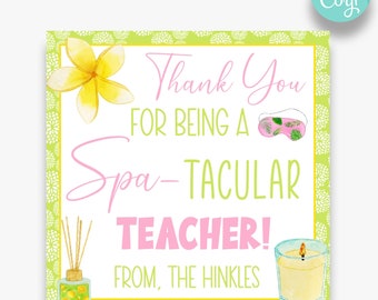 EDITABLE Gracias por ser un maestro de Spa-Tacular Etiquetas de regalo / Etiquetas de regalo de agradecimiento al maestro con temática de spa / Etiqueta de regalo de spa imprimible