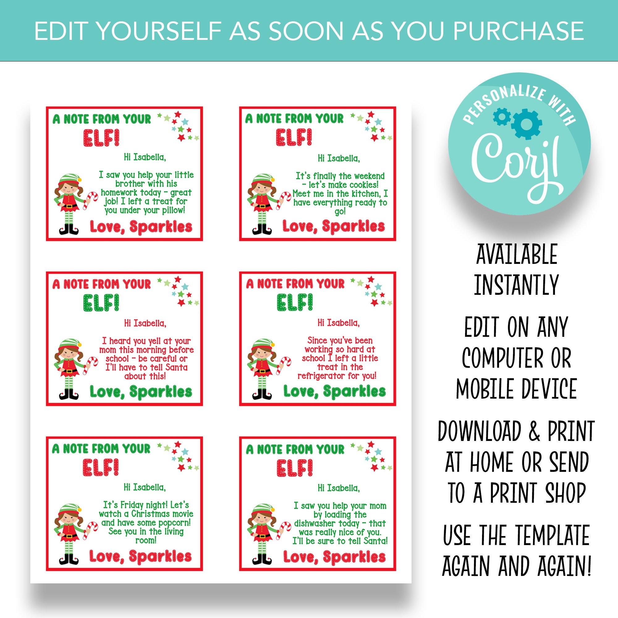 EDITABLE Girl Elf Notes A Note From Your Elf Christmas - Etsy Australia