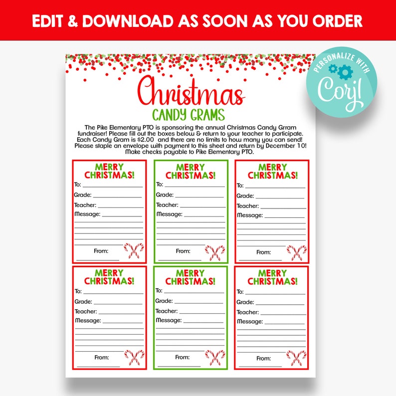 EDITABLE Christmas Candy Gram Flyer Candy Cane Sale Flyer Etsy