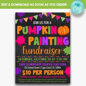 EDITABLE Chalk Pumpkin Painting Fundraiser Flyer | Halloween Fundraising Flyer | Fall Pumpkin Painting Flyer | Printable Halloween Flyer