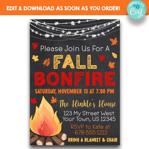EDITABLE Fall Bonfire Invitation | Backyard Bonfire Invitation | Fall Party Invitation | Printable Bonfire Party Invitation | BBQ Bonfire
