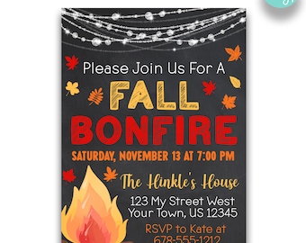 EDITABLE Fall Bonfire Invitation | Backyard Bonfire Invitation | Fall Party Invitation | Printable Bonfire Party Invitation | BBQ Bonfire