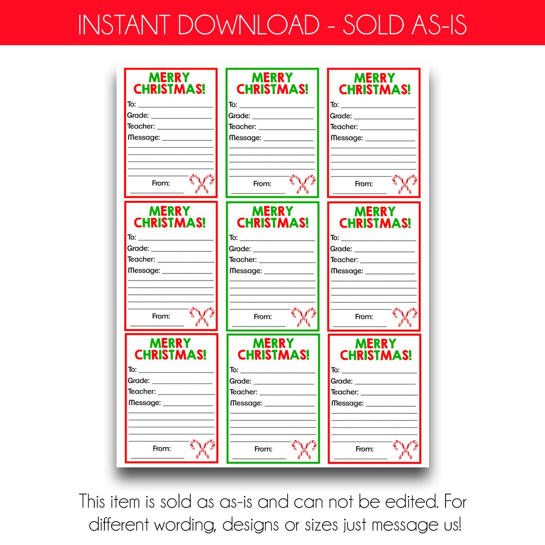 INSTANT DOWNLOAD Merry Christmas Candy Grams Christmas Candy Gram Cards