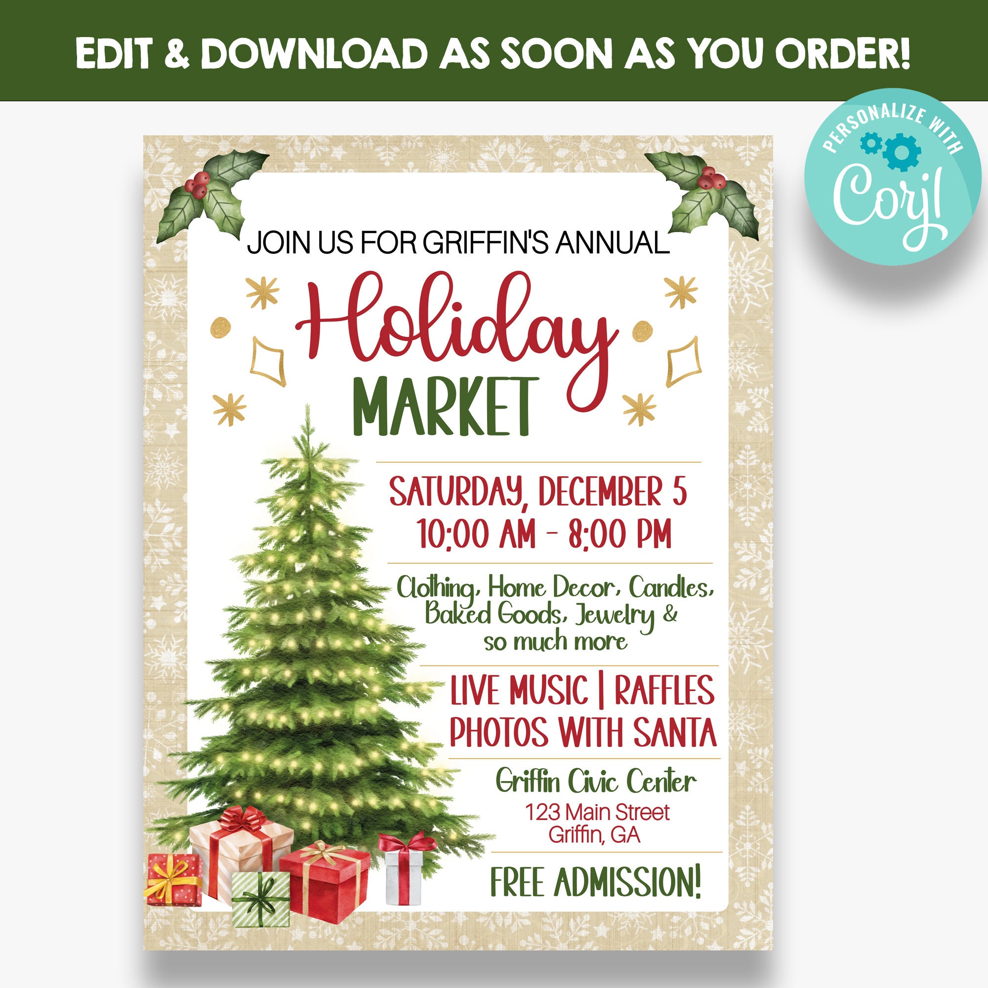 EDITABLE Holiday Market Flyer Christmas Market Flyer Etsy