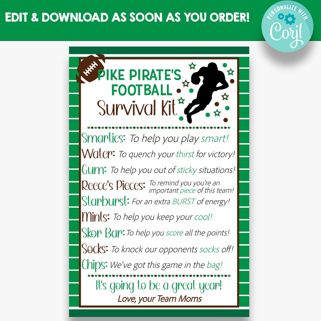 EDITABLE Football Team Survival Kit Cards Football Team Gift Tags