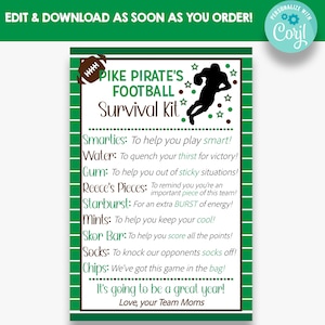 Editierbare Football Team Survival Kit Karten | Fußball Team Geschenk anhänger | Fußball-Team-Leckerli-Vorlage | Druckbare Fußball Anhänger