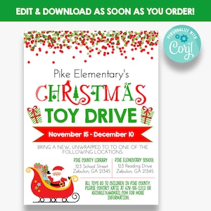 EDITABLE Christmas Toy Drive Flyer | Printable Christmas Fundraiser Flyers