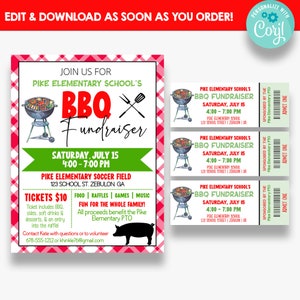 EDITIERBARER BBQ Fundraiser Flyer mit Bonus Tickets | Schule Bar-B-Que Spendenaktion Flyer | Druckbarer Spenden-Flyer | Schulgeldbeschaffer